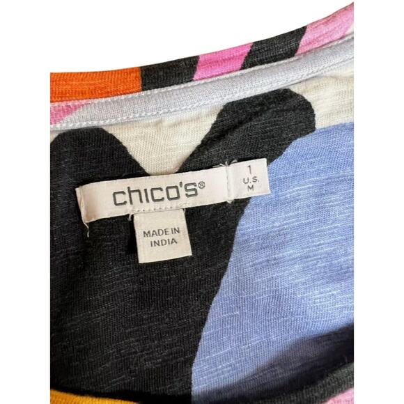 Chico’s Womens Tropical Block Print 3/4 Balloon Sleeve Top Size 1/Medium Travel - Picture 2 of 10